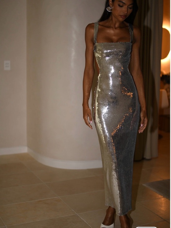 Meshki Dresses & Skirts - Meshki Silver Sequin Square-Neck Maxi Dress